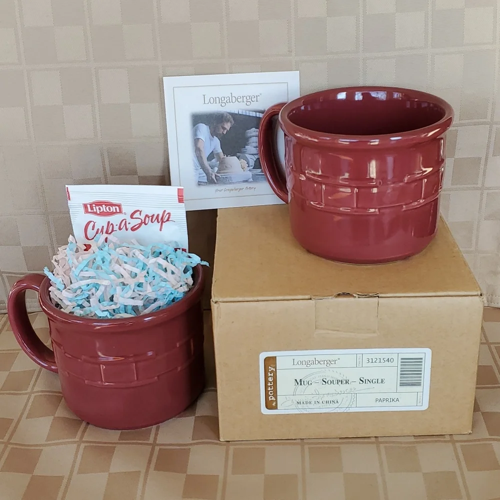 Longaberger pottery woven traditions  retired set of 2 paprika soup/tea mug